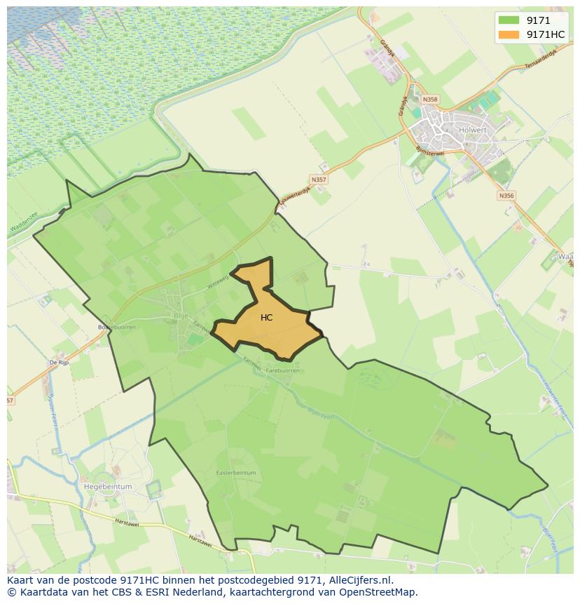 Afbeelding van het postcodegebied 9171 HC op de kaart.