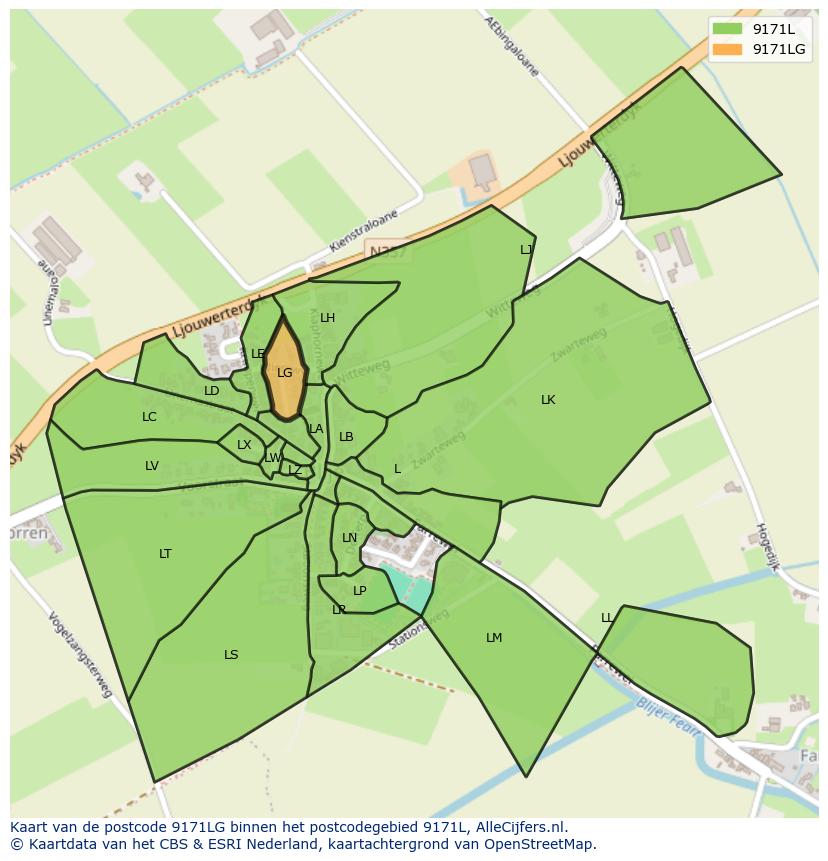 Afbeelding van het postcodegebied 9171 LG op de kaart.