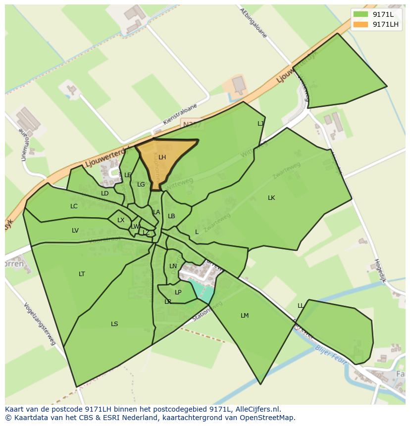 Afbeelding van het postcodegebied 9171 LH op de kaart.