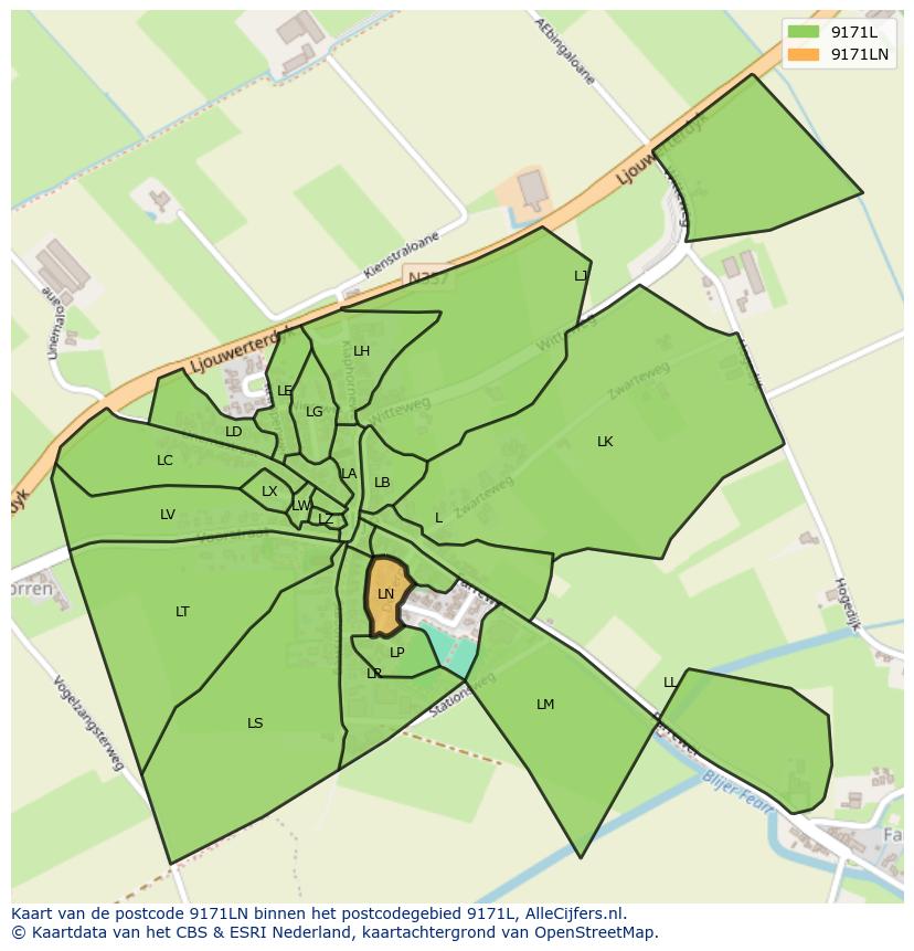 Afbeelding van het postcodegebied 9171 LN op de kaart.