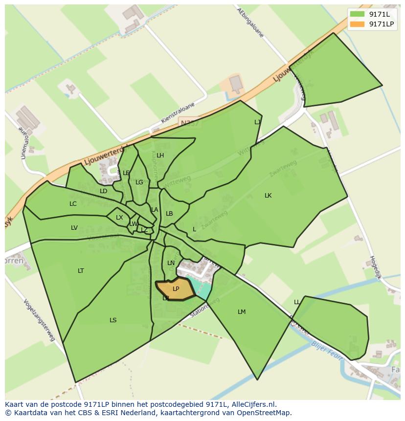 Afbeelding van het postcodegebied 9171 LP op de kaart.