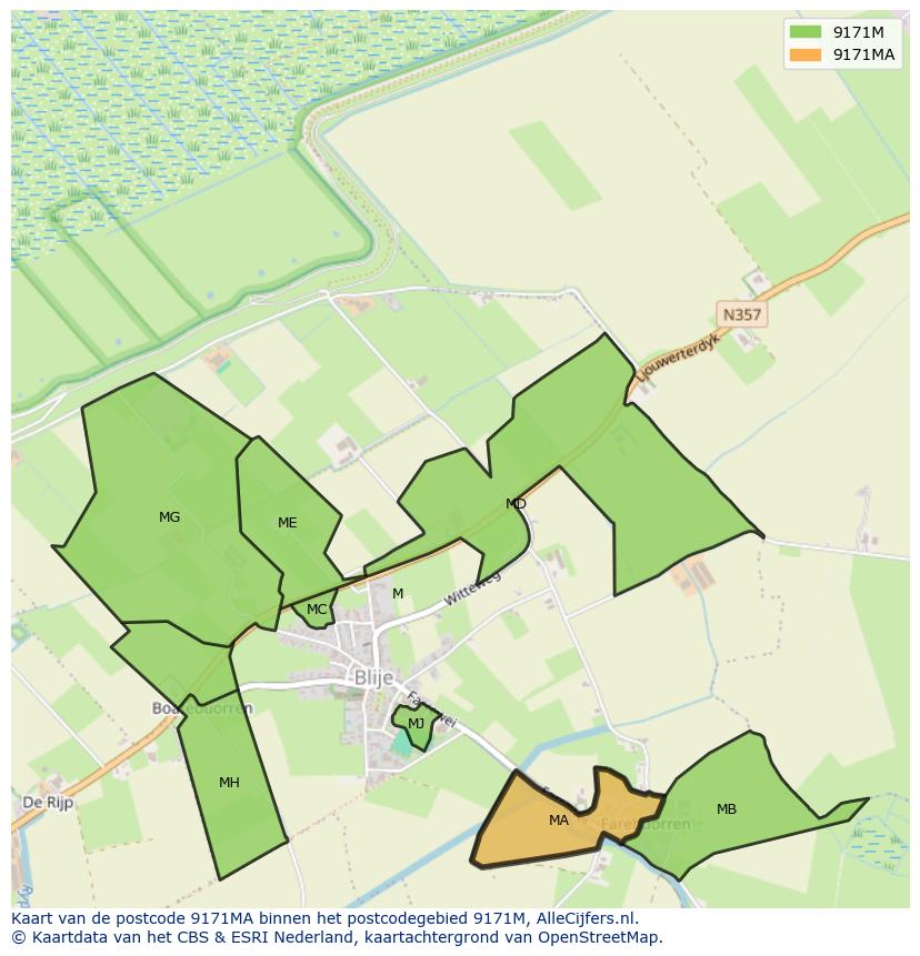 Afbeelding van het postcodegebied 9171 MA op de kaart.