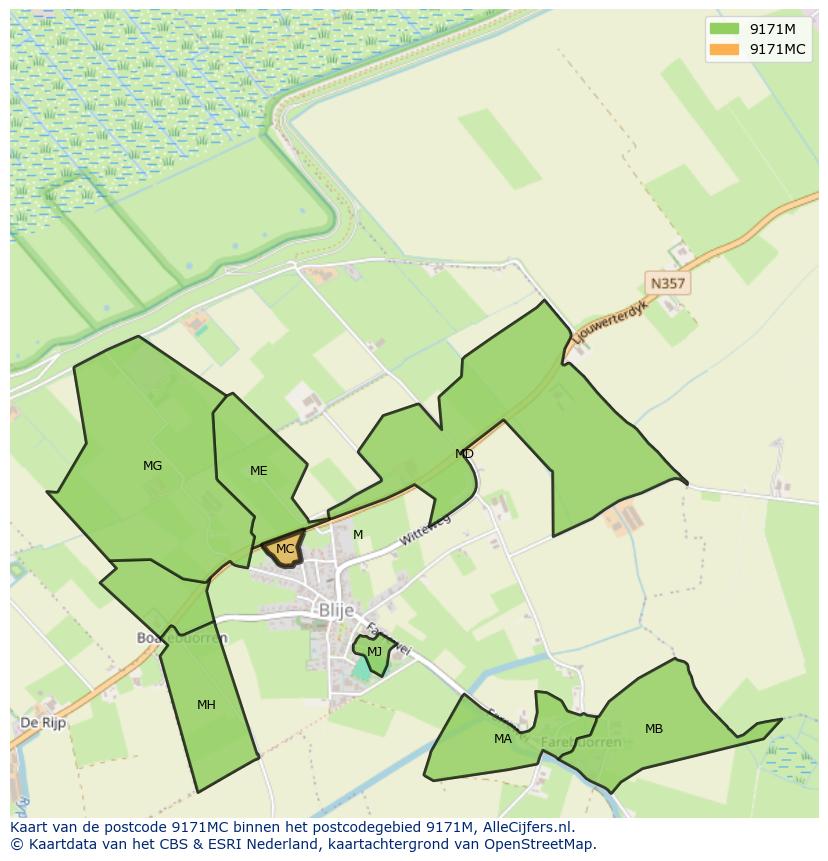 Afbeelding van het postcodegebied 9171 MC op de kaart.