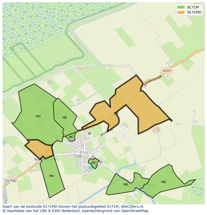 Afbeelding van het postcodegebied 9171 MD op de kaart.