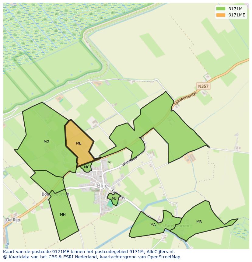 Afbeelding van het postcodegebied 9171 ME op de kaart.