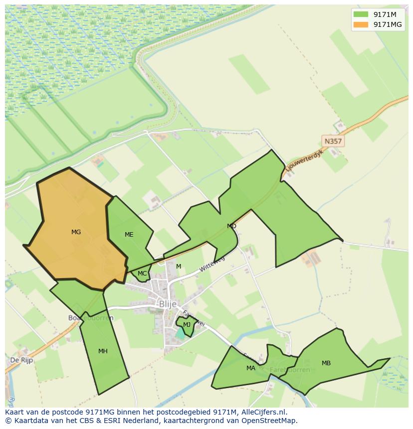 Afbeelding van het postcodegebied 9171 MG op de kaart.