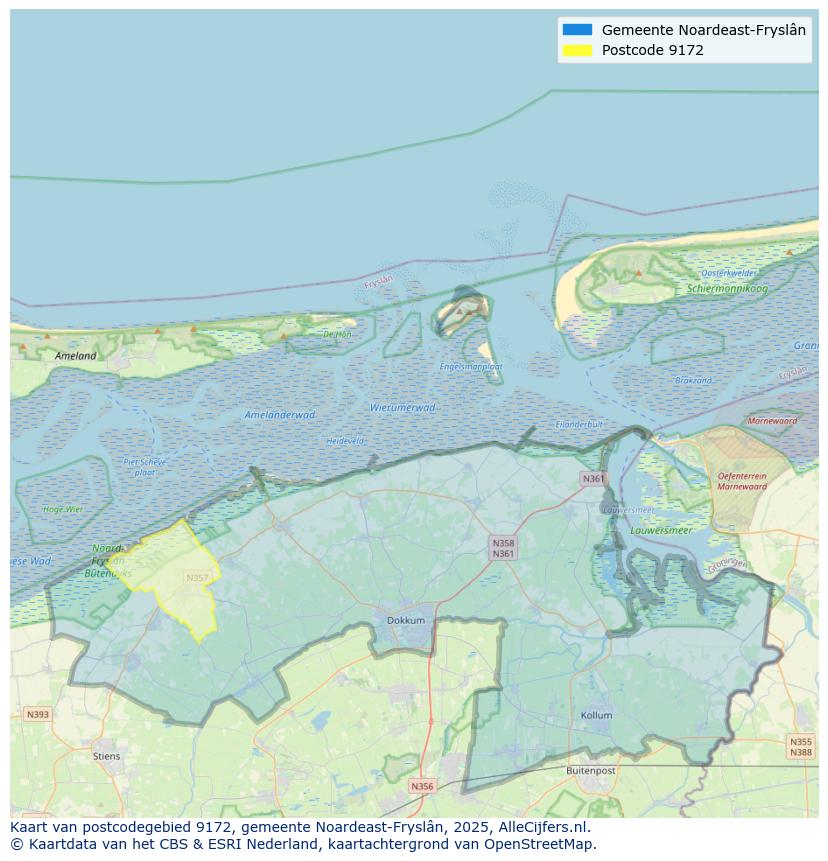 Afbeelding van het postcodegebied 9172 op de kaart.