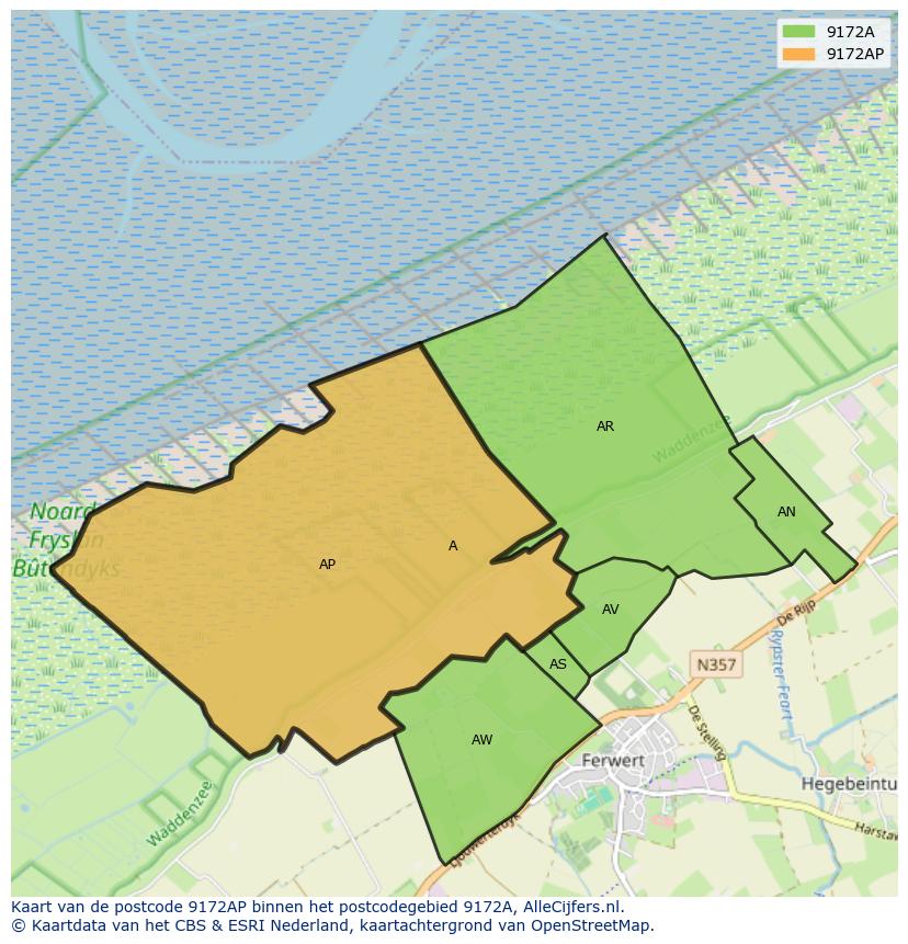 Afbeelding van het postcodegebied 9172 AP op de kaart.
