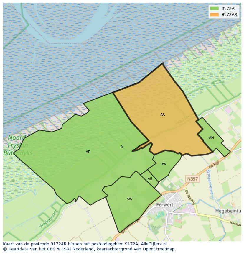 Afbeelding van het postcodegebied 9172 AR op de kaart.