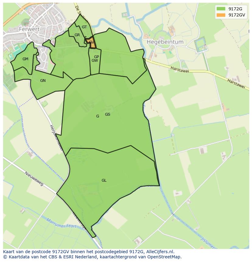 Afbeelding van het postcodegebied 9172 GV op de kaart.