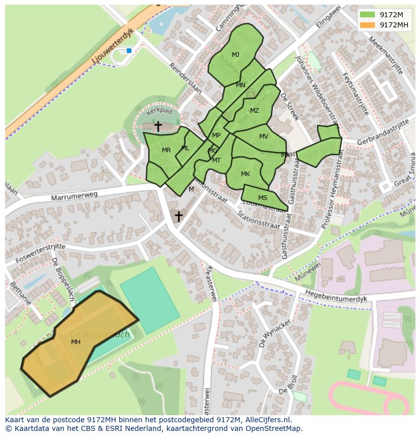 Afbeelding van het postcodegebied 9172 MH op de kaart.