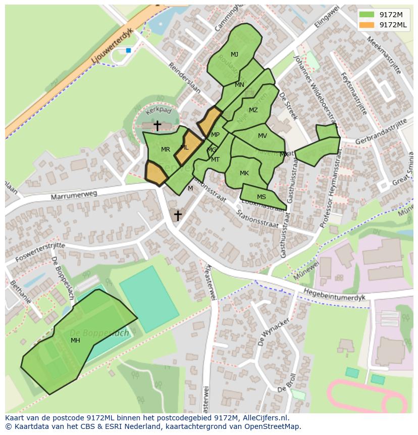 Afbeelding van het postcodegebied 9172 ML op de kaart.