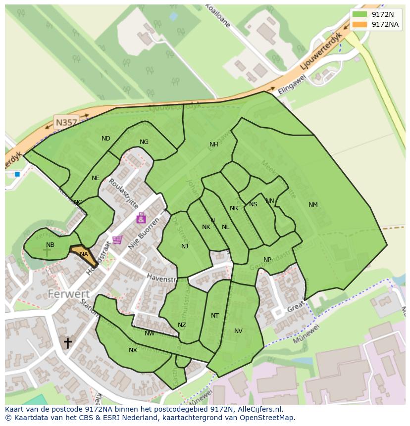 Afbeelding van het postcodegebied 9172 NA op de kaart.