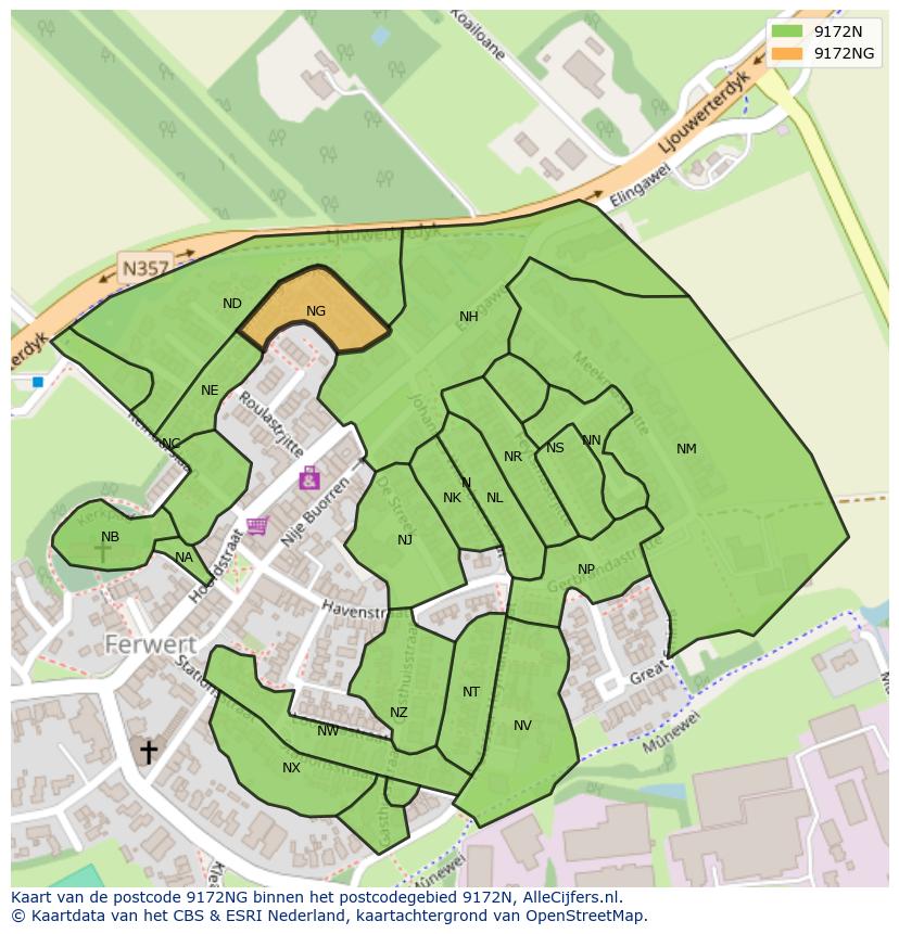 Afbeelding van het postcodegebied 9172 NG op de kaart.
