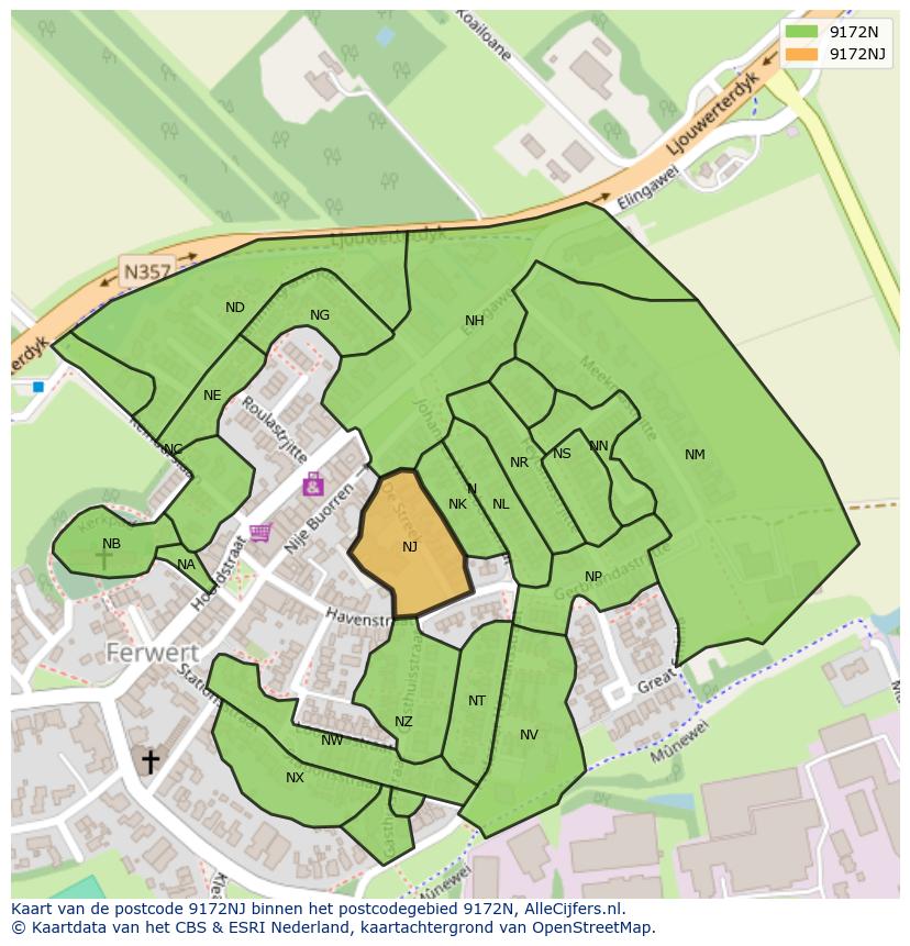 Afbeelding van het postcodegebied 9172 NJ op de kaart.