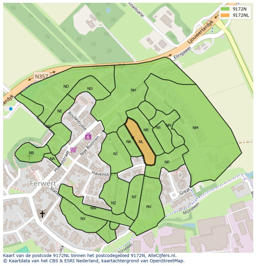 Afbeelding van het postcodegebied 9172 NL op de kaart.