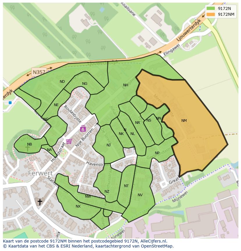 Afbeelding van het postcodegebied 9172 NM op de kaart.