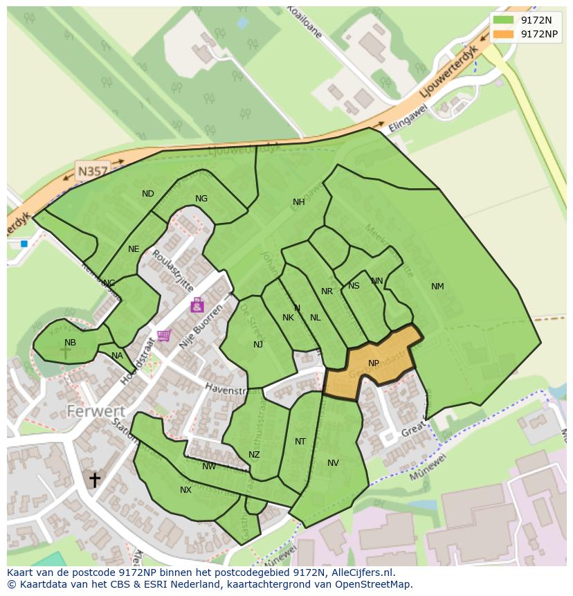Afbeelding van het postcodegebied 9172 NP op de kaart.