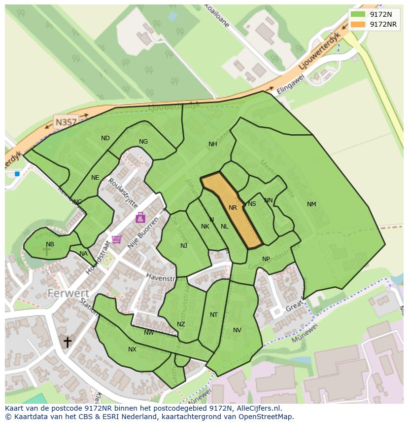 Afbeelding van het postcodegebied 9172 NR op de kaart.