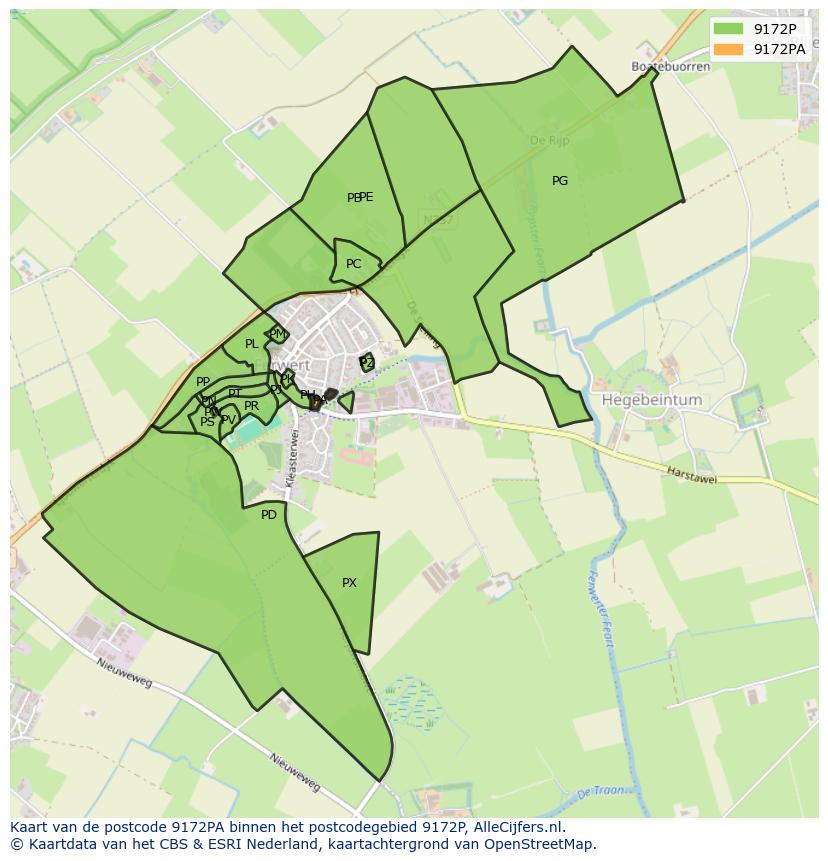 Afbeelding van het postcodegebied 9172 PA op de kaart.