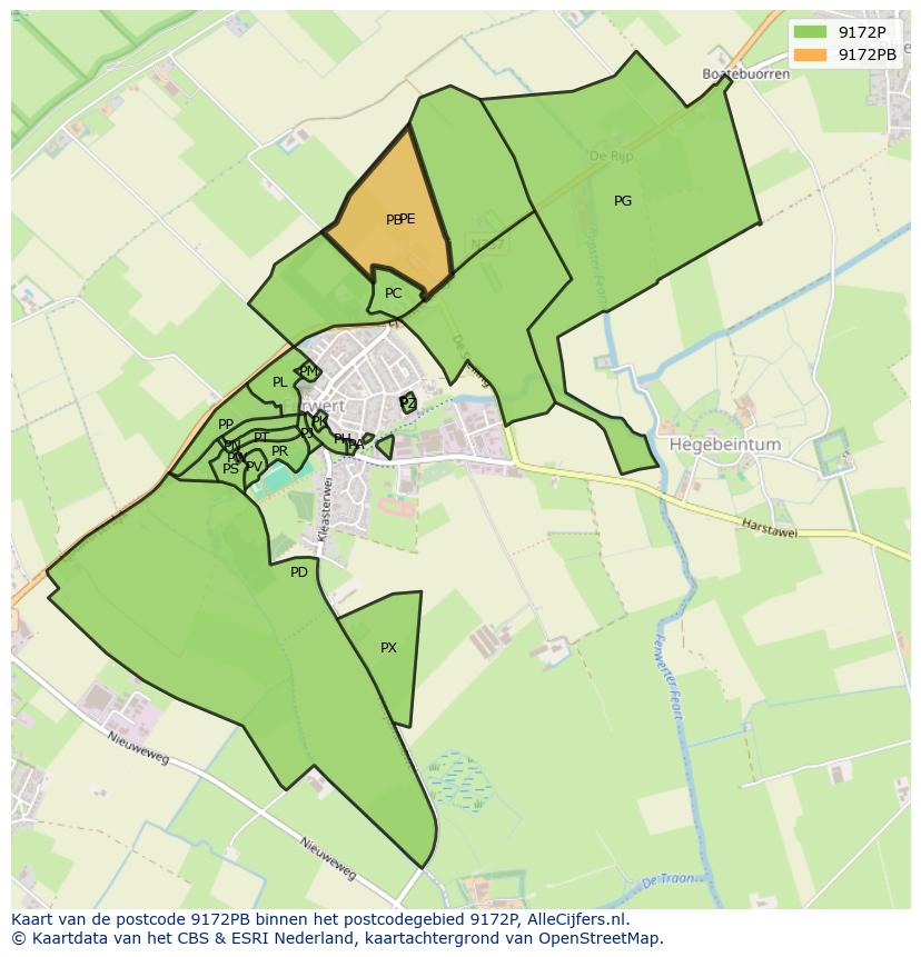 Afbeelding van het postcodegebied 9172 PB op de kaart.