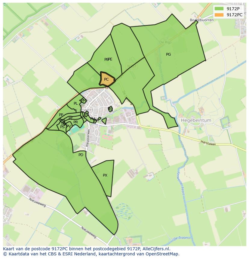 Afbeelding van het postcodegebied 9172 PC op de kaart.