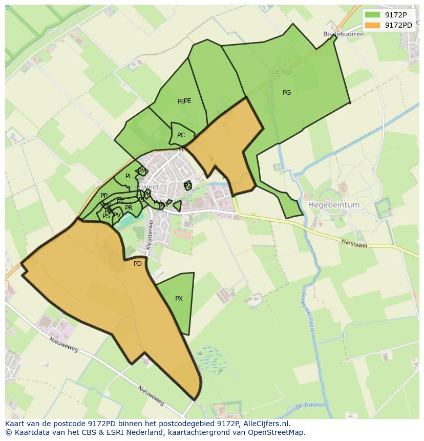 Afbeelding van het postcodegebied 9172 PD op de kaart.