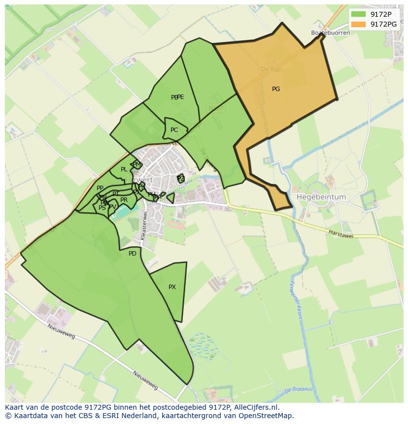 Afbeelding van het postcodegebied 9172 PG op de kaart.