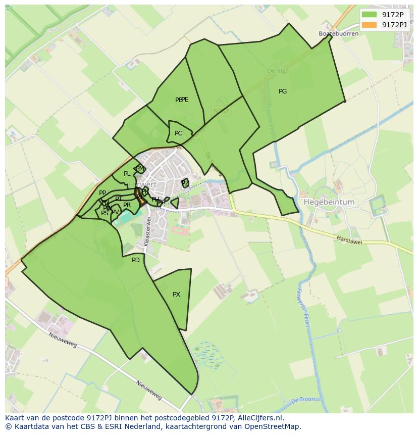 Afbeelding van het postcodegebied 9172 PJ op de kaart.