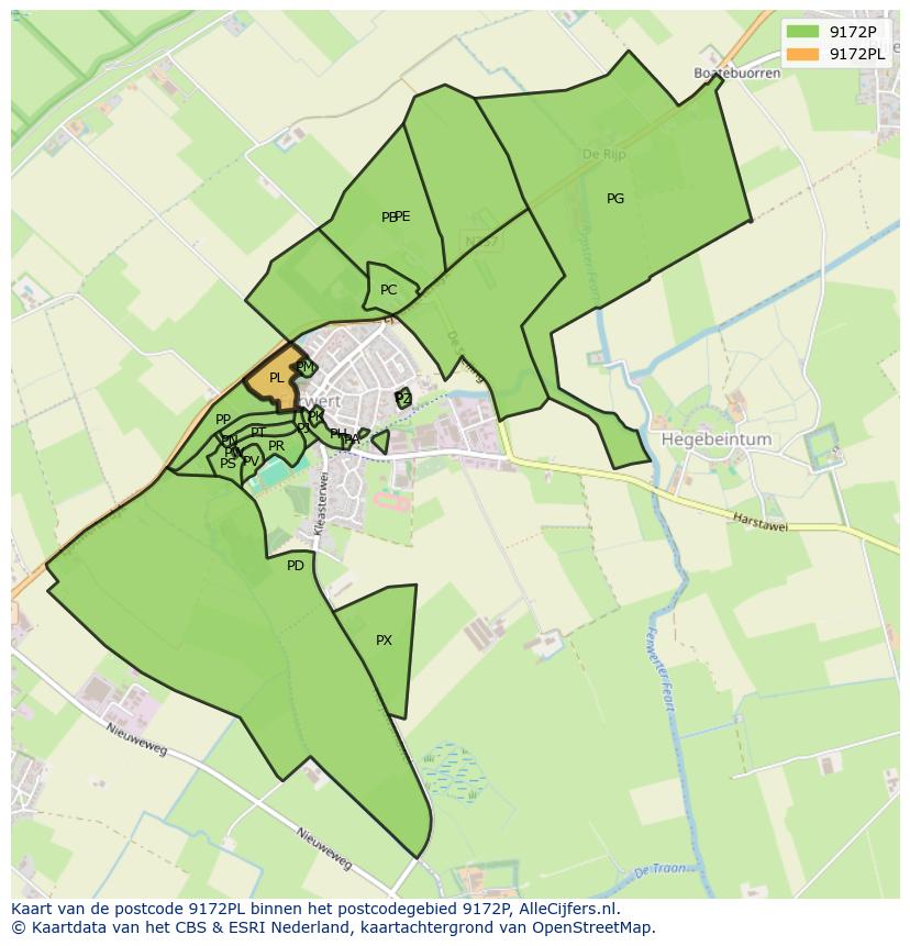 Afbeelding van het postcodegebied 9172 PL op de kaart.