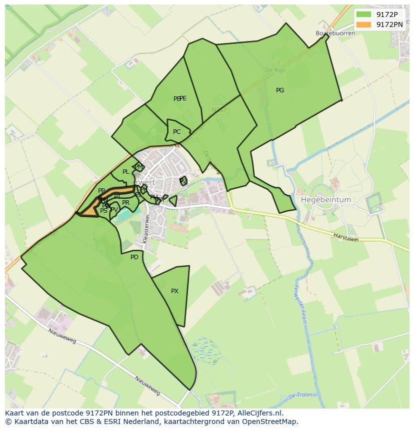 Afbeelding van het postcodegebied 9172 PN op de kaart.