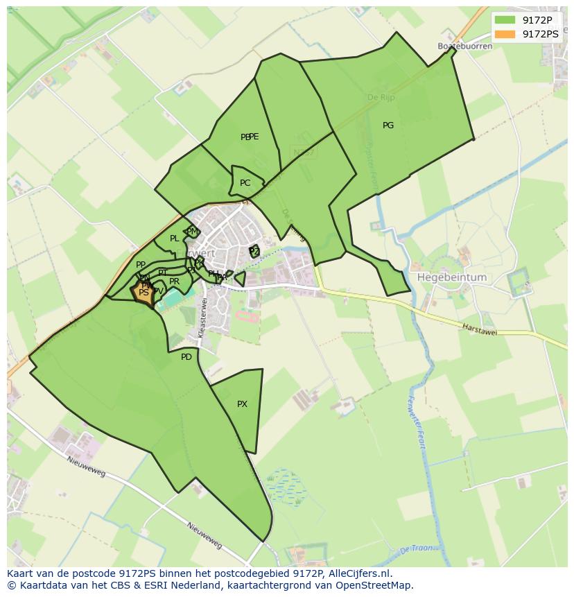Afbeelding van het postcodegebied 9172 PS op de kaart.