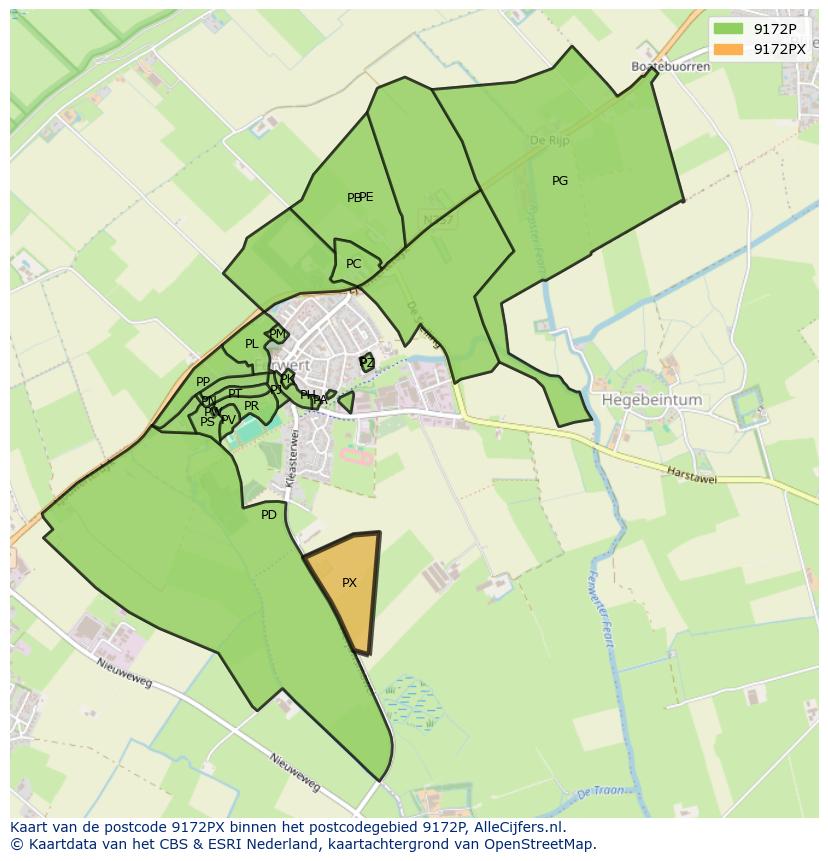 Afbeelding van het postcodegebied 9172 PX op de kaart.