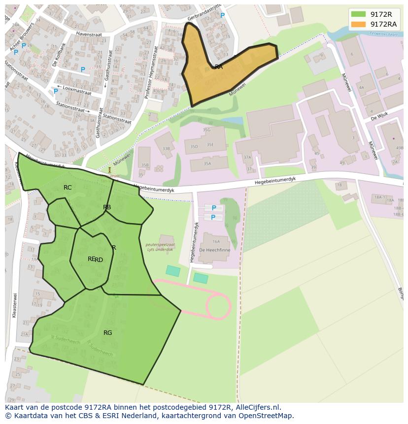 Afbeelding van het postcodegebied 9172 RA op de kaart.