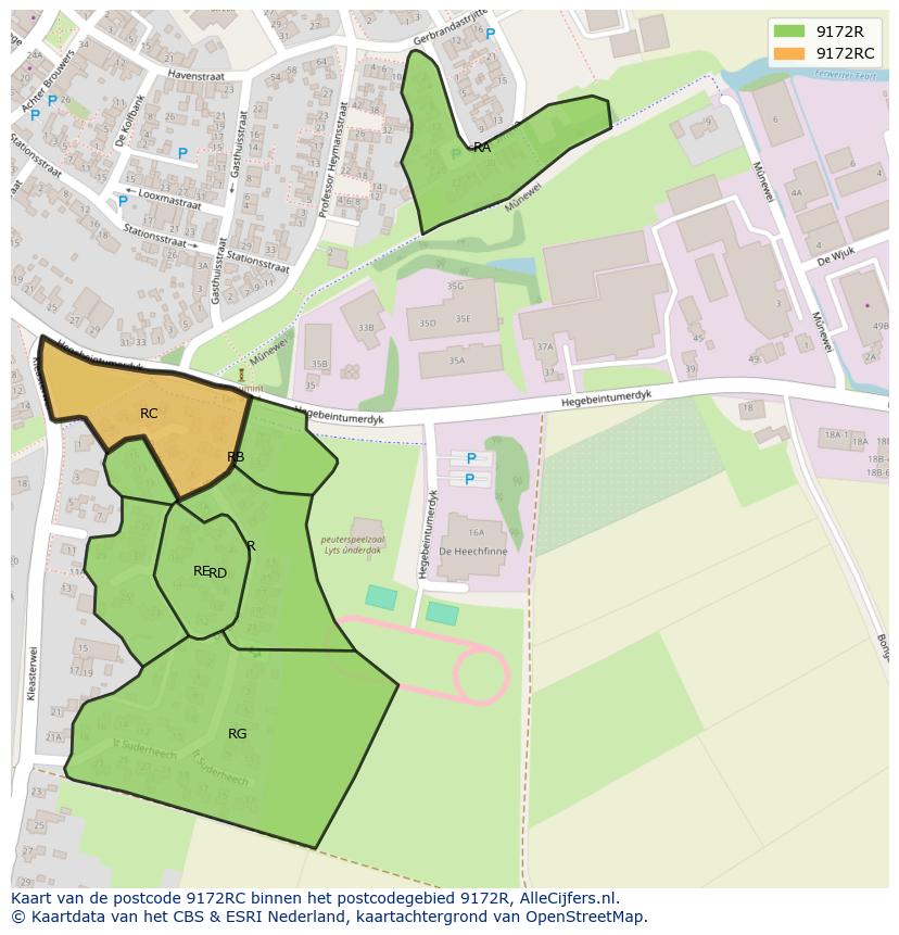 Afbeelding van het postcodegebied 9172 RC op de kaart.