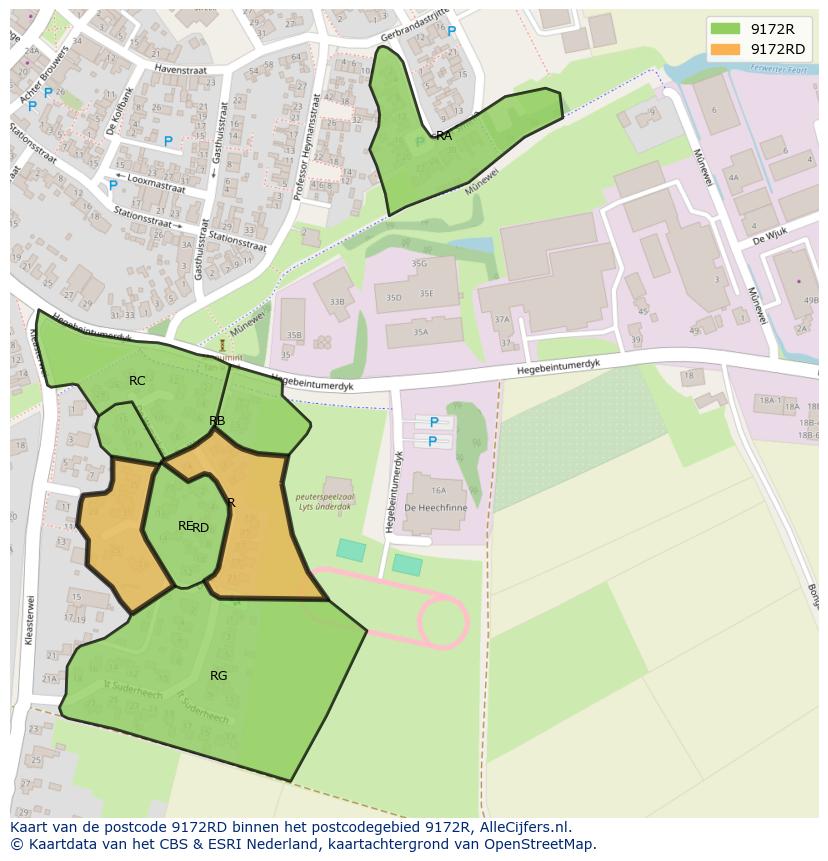 Afbeelding van het postcodegebied 9172 RD op de kaart.