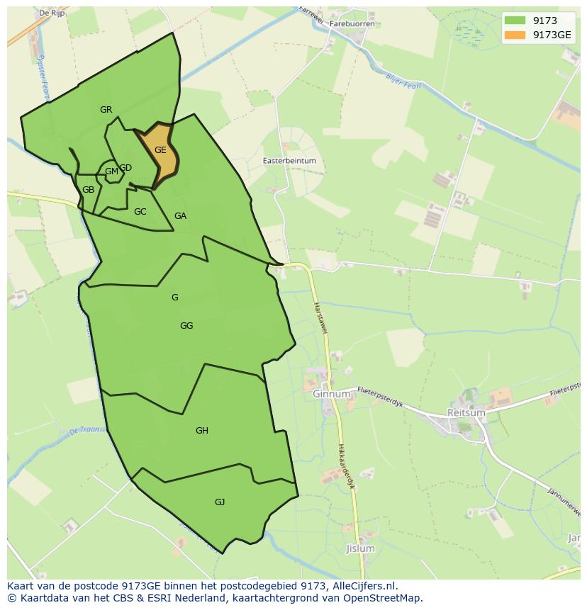 Afbeelding van het postcodegebied 9173 GE op de kaart.