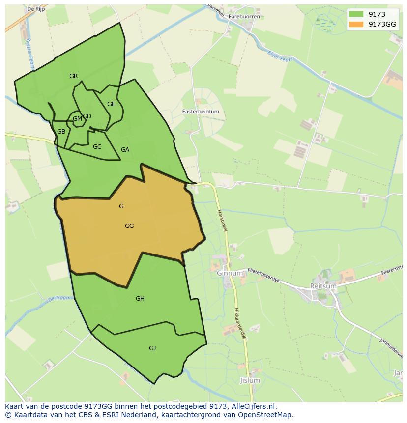Afbeelding van het postcodegebied 9173 GG op de kaart.