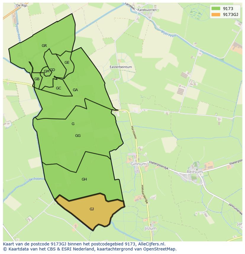Afbeelding van het postcodegebied 9173 GJ op de kaart.