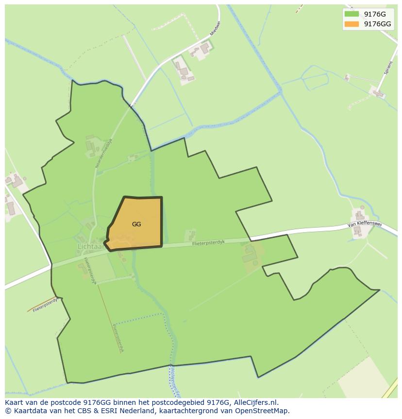 Afbeelding van het postcodegebied 9176 GG op de kaart.