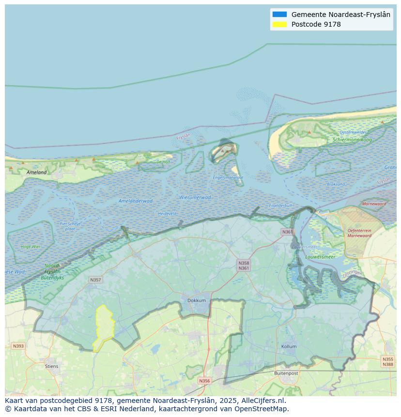 Afbeelding van het postcodegebied 9178 op de kaart.