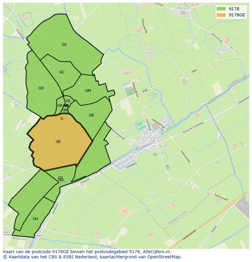 Afbeelding van het postcodegebied 9178 GE op de kaart.