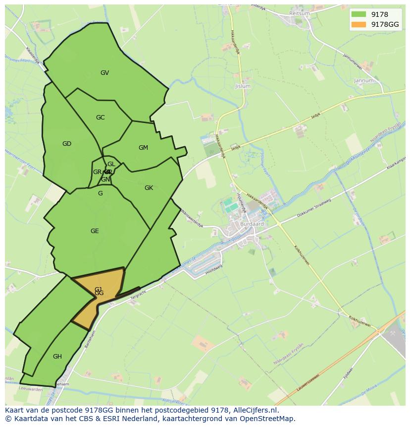 Afbeelding van het postcodegebied 9178 GG op de kaart.