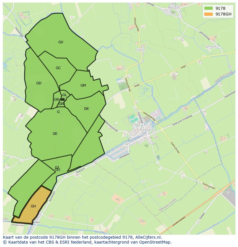 Afbeelding van het postcodegebied 9178 GH op de kaart.