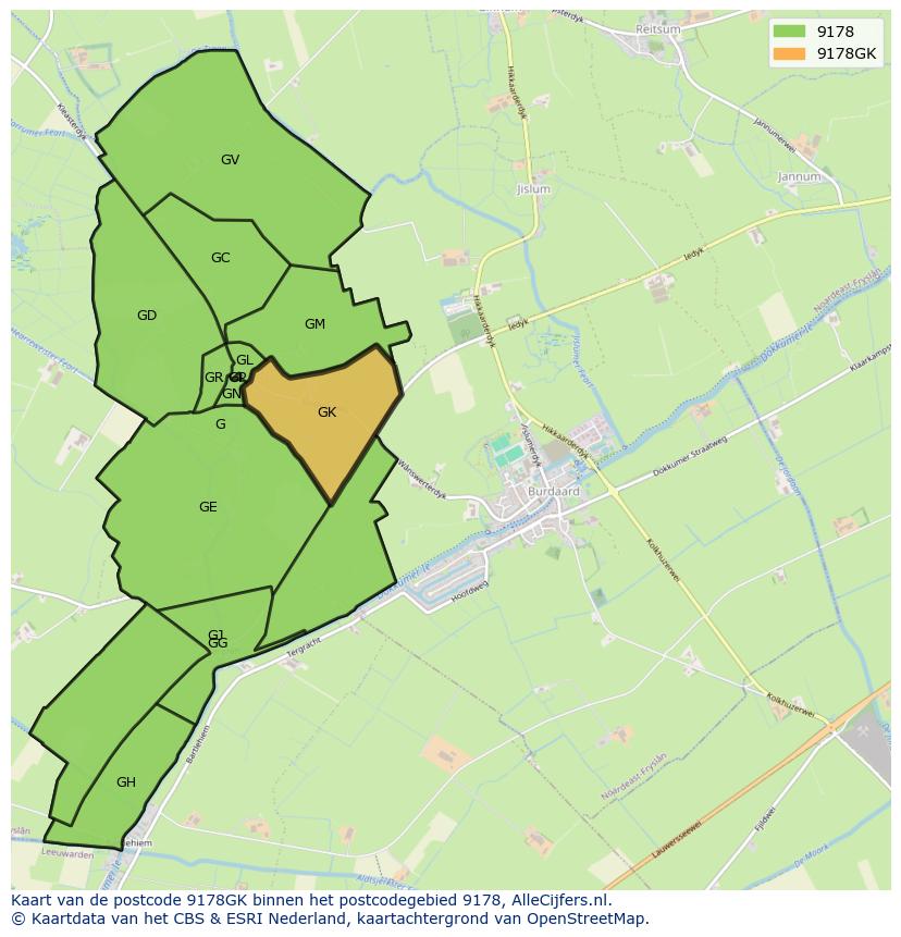 Afbeelding van het postcodegebied 9178 GK op de kaart.