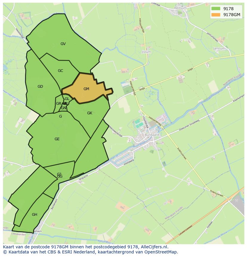 Afbeelding van het postcodegebied 9178 GM op de kaart.
