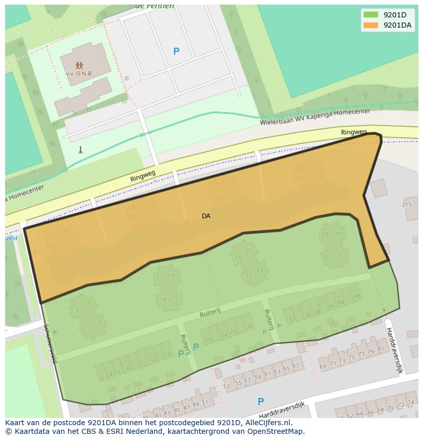 Afbeelding van het postcodegebied 9201 DA op de kaart.