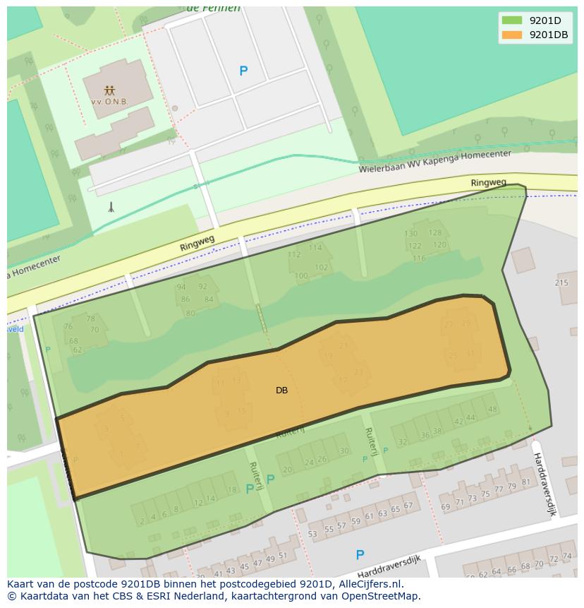 Afbeelding van het postcodegebied 9201 DB op de kaart.