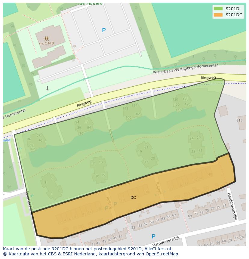 Afbeelding van het postcodegebied 9201 DC op de kaart.