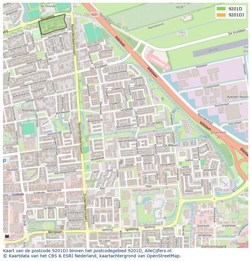 Afbeelding van het postcodegebied 9201 DJ op de kaart.